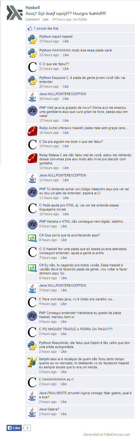 linguagens conversando no Facebook